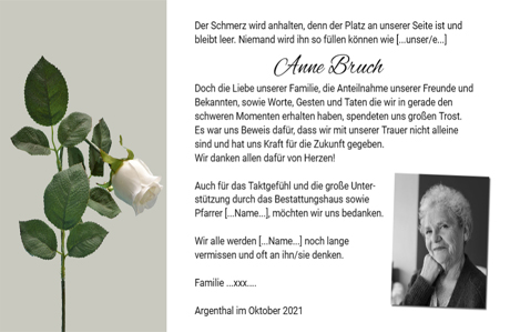 Trauer Danksagungskarten geknickte Ros